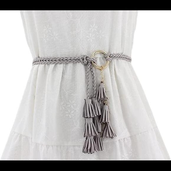 Women Girls PU Leather Waist Belt Chain Skinny Rope with Double Tassel for Dress main image 4